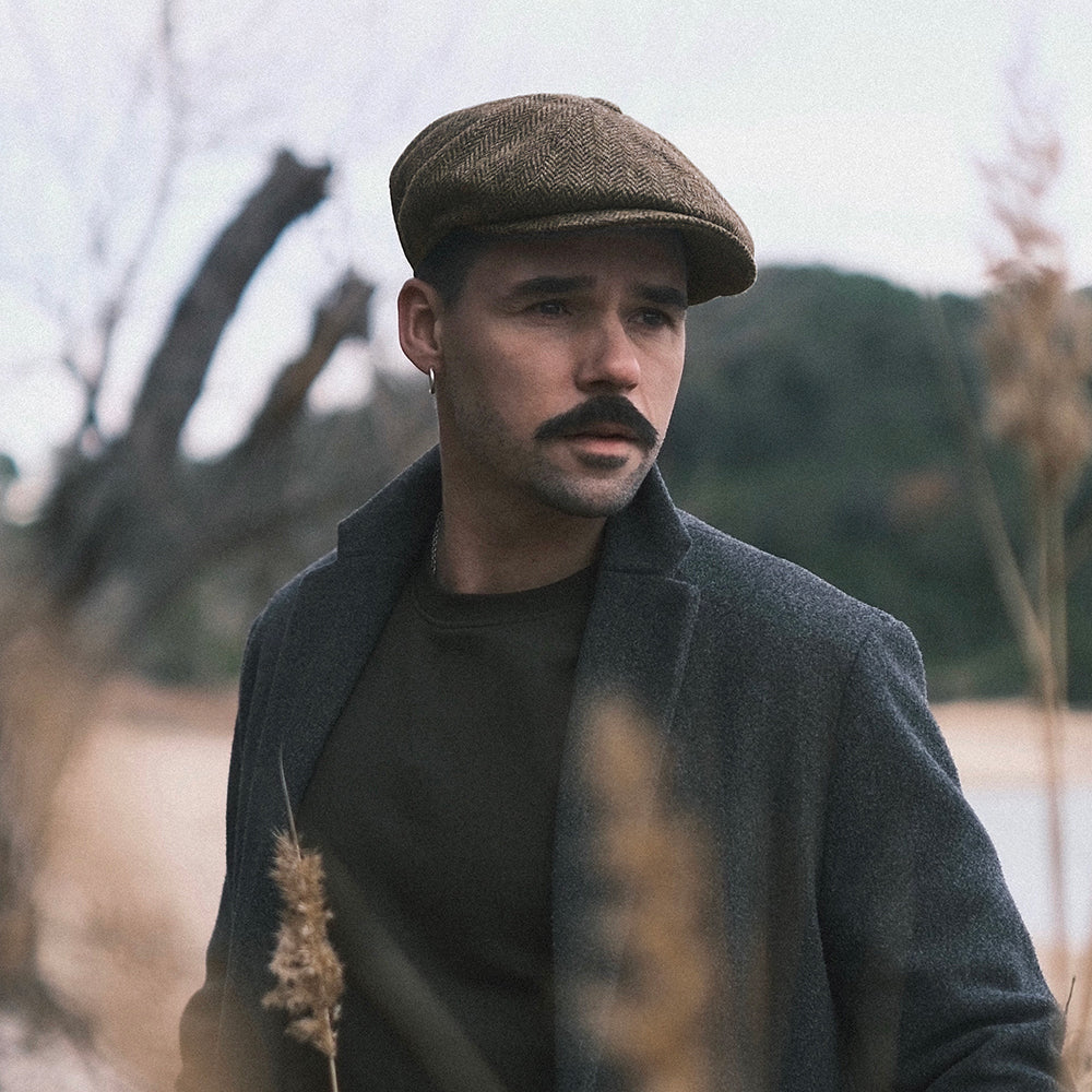 HARRIS TWEED Northbay Newsboy Cap - Olive-Brown