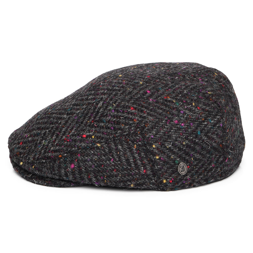 Heavyweight Donegal Tweed Herringbone Finnegan Flat Cap - Charcoal-Multi