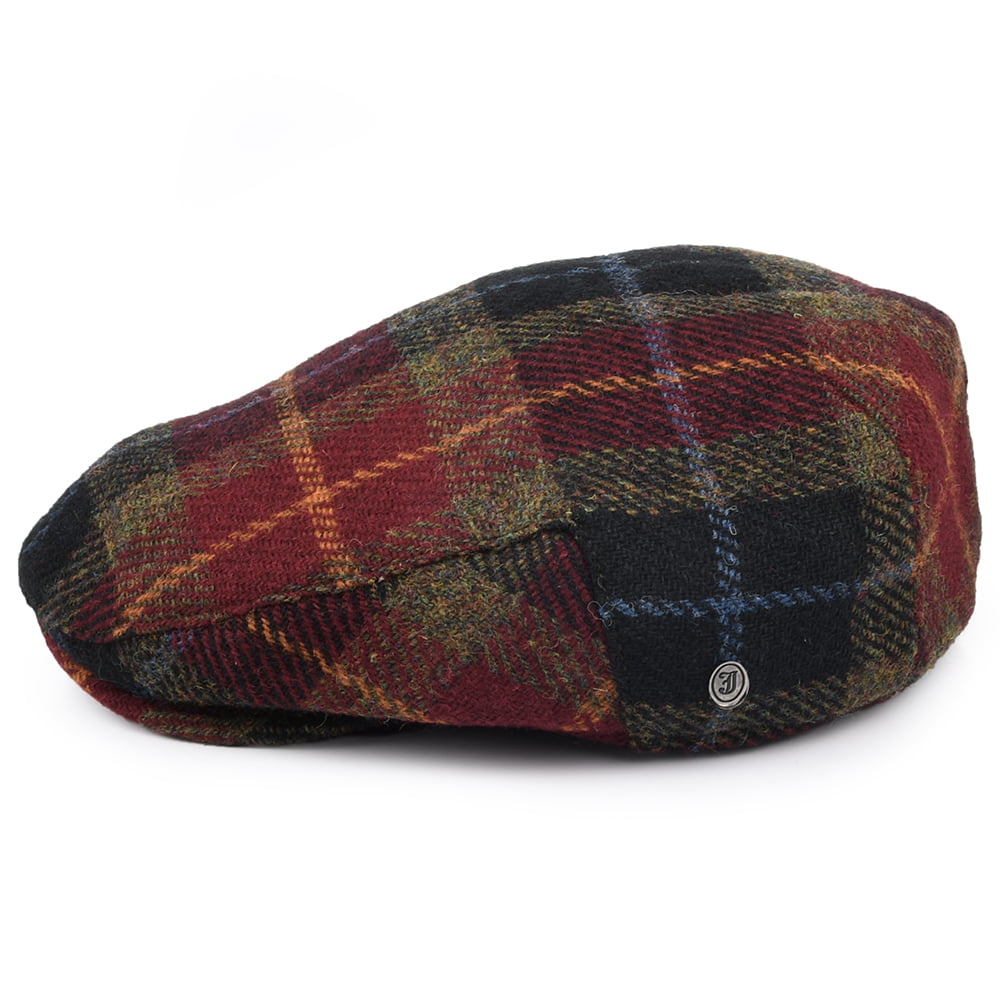 HARRIS TWEED Callanish Flat Cap - Burgundy-Multi