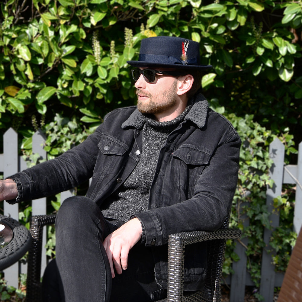 Crushable Wool Pork Pie Hat - Navy Blue