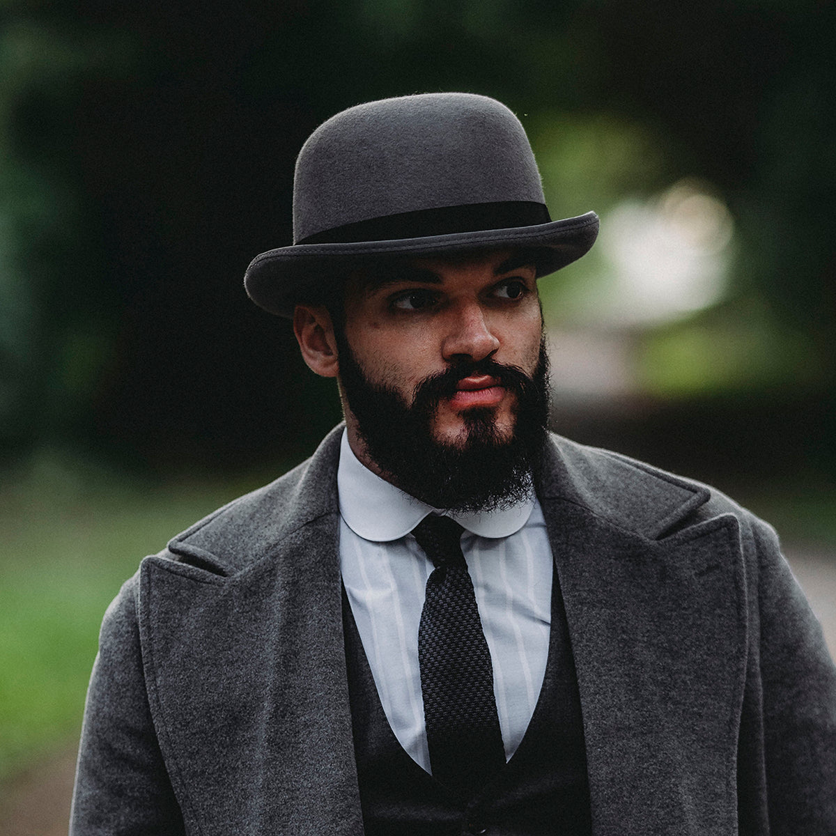 Wool Felt English Bowler Hat - Grey