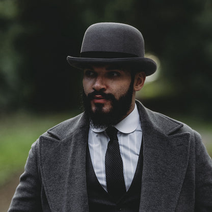 Wool Felt English Bowler Hat - Grey