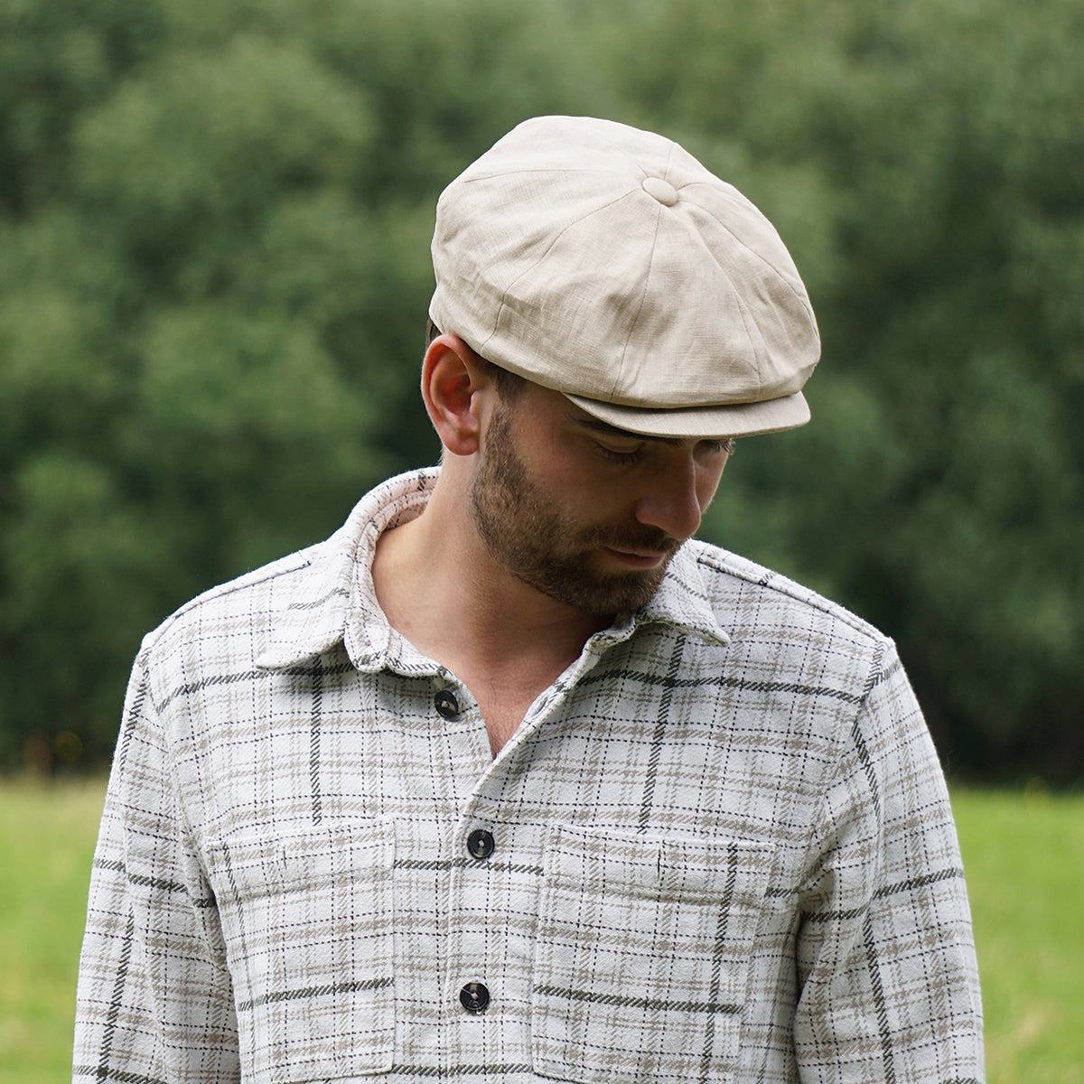 Linen Newsboy Cap - Natural