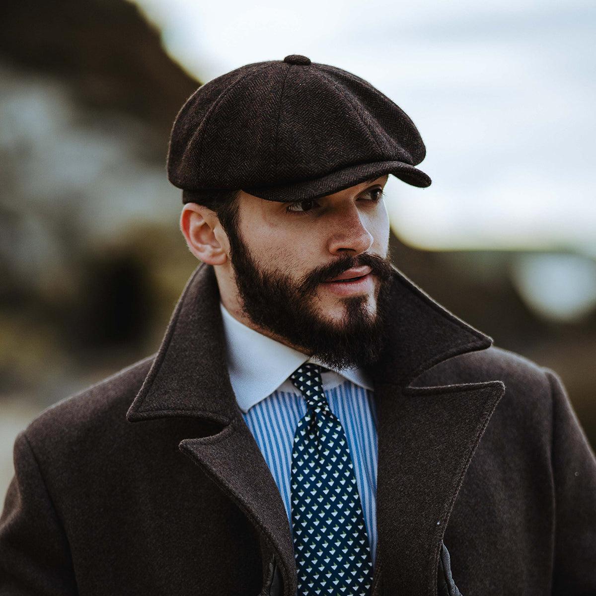 HARRIS TWEED Arnol Newsboy Cap - Moss-Brown