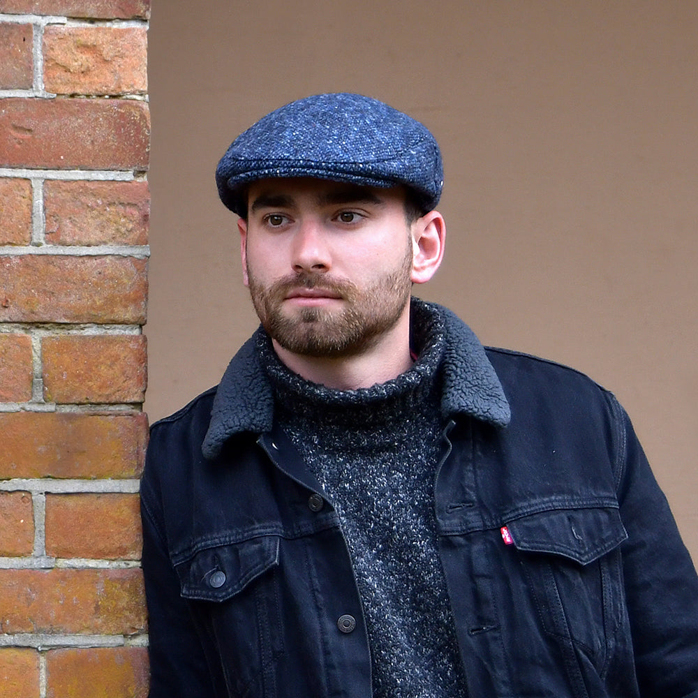 Donegal Tweed Marl Foyle Flat Cap - Blue-Black