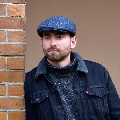 Donegal Tweed Marl Foyle Flat Cap - Blue-Black