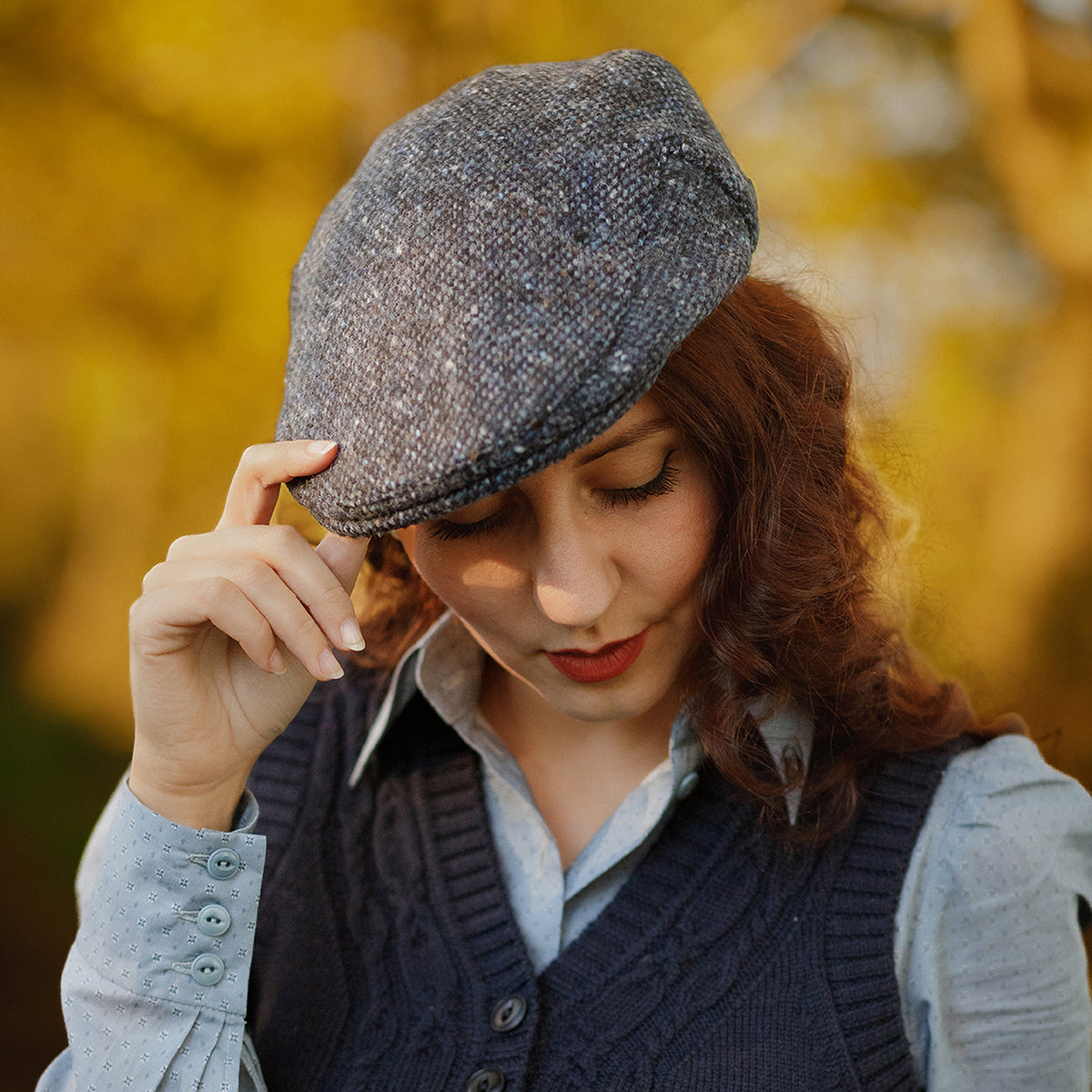 Donegal Tweed Marl Foyle Flat Cap - Blue-Black