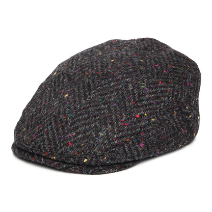 Heavyweight Donegal Tweed Herringbone Finnegan Flat Cap - Charcoal-Multi