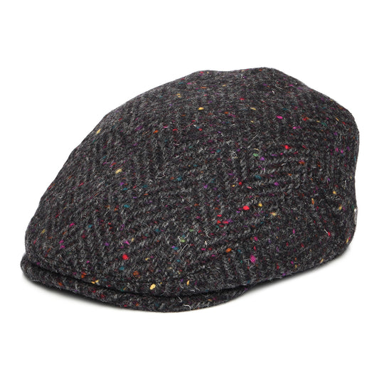 Heavyweight Donegal Tweed Herringbone Finnegan Flat Cap - Charcoal-Multi