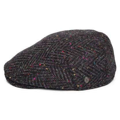 Heavyweight Donegal Tweed Herringbone Finnegan Flat Cap - Charcoal-Multi
