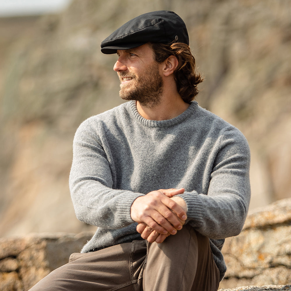 Oilcloth Water Resistant Flat Cap - Black