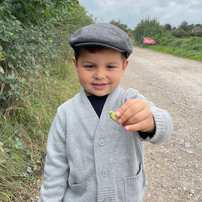 Kids Herringbone Flat Cap - Grey