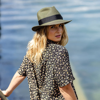 Summer C-Crown Straw Fedora Hat - Olive