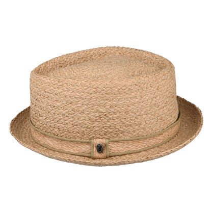 Raffia Straw Diamond Crown Pork Pie Hat - Natural