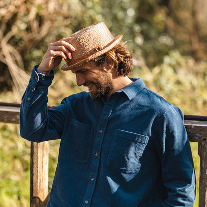 Raffia Straw Diamond Crown Pork Pie Hat - Natural