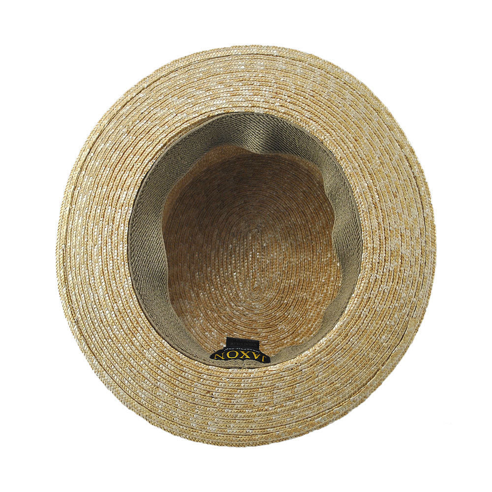Straw Boater Hat with Striped Band - Natural