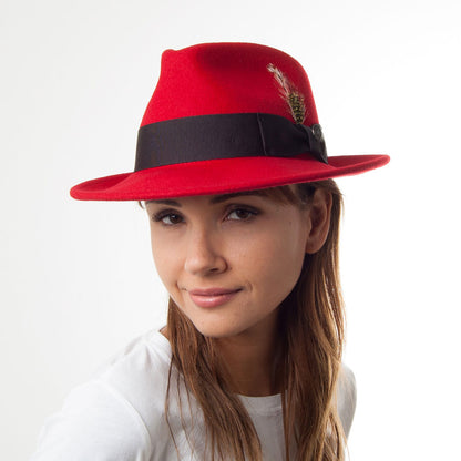 Crushable Pachuco C-Crown Wool Felt Fedora Hat - Red