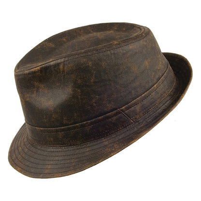 Weathered Cotton Trilby Hat - Brown