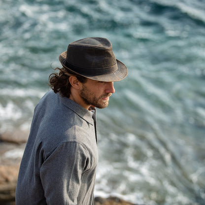 Weathered Cotton Trilby Hat - Brown
