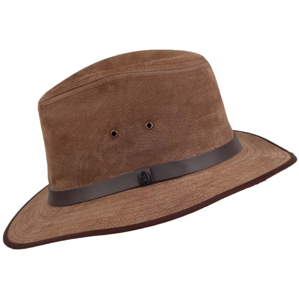 Nubuck Leather Safari Fedora Hat - Chestnut