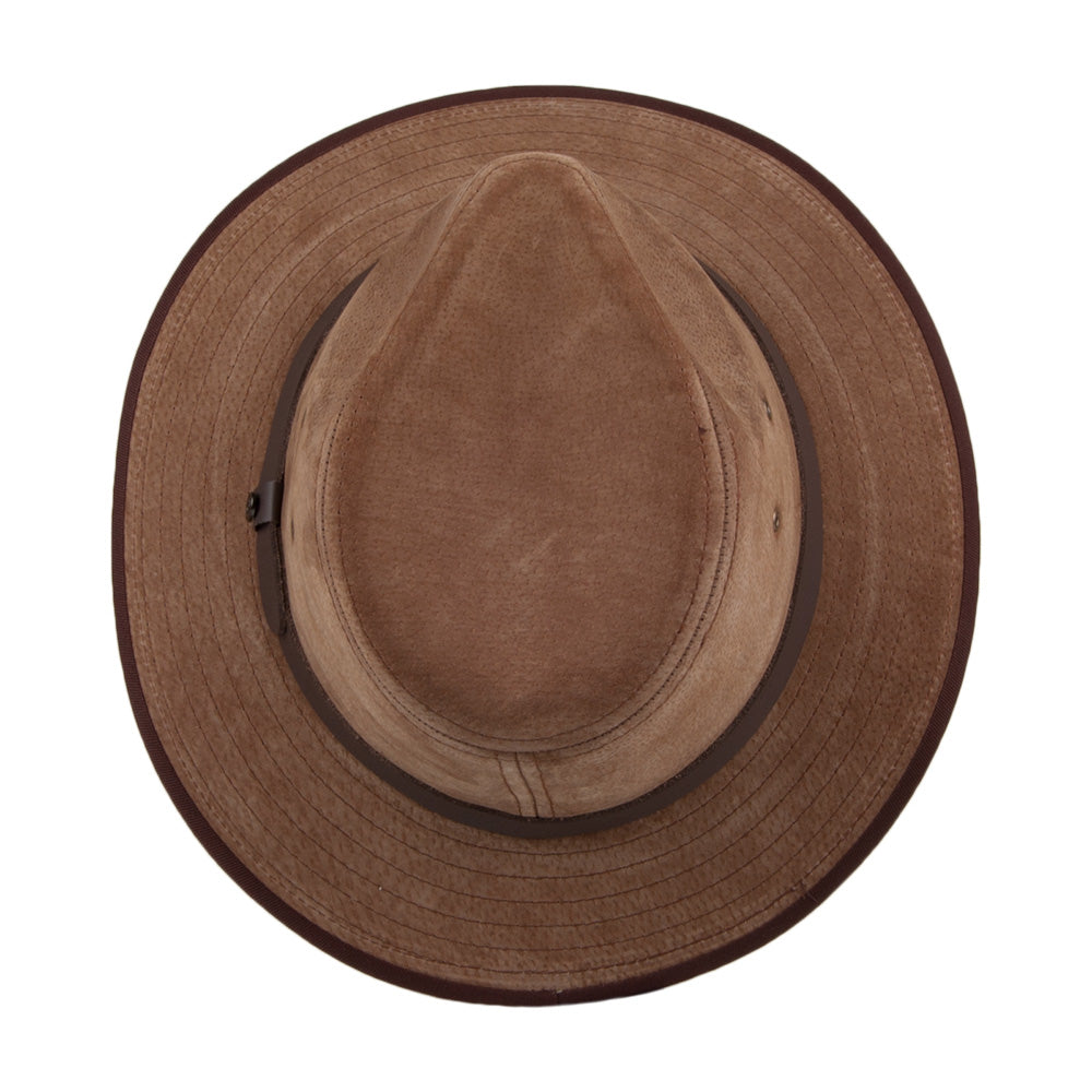 Nubuck Leather Safari Fedora Hat - Chestnut