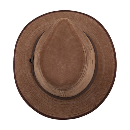 Nubuck Leather Safari Fedora Hat - Chestnut