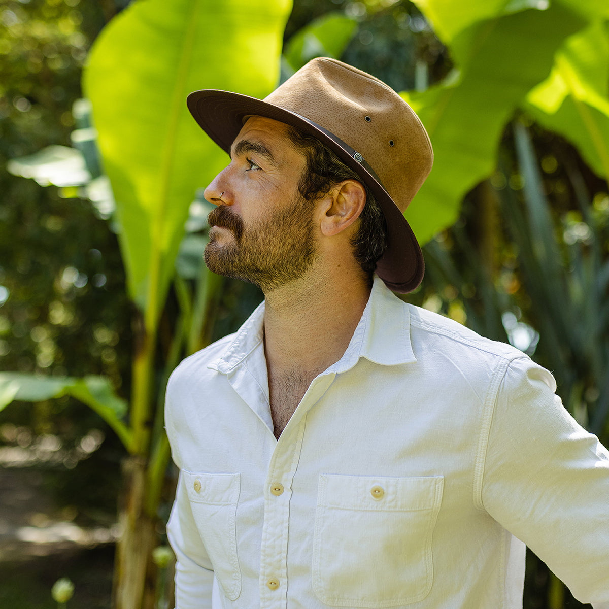 Nubuck Leather Safari Fedora Hat - Chestnut