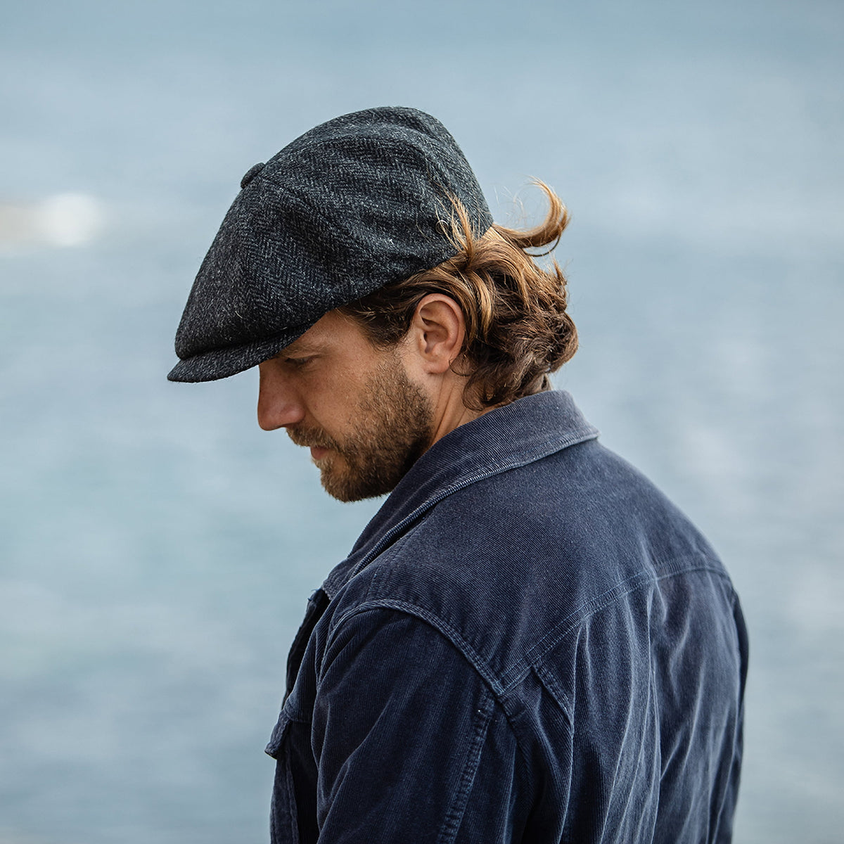 HARRIS TWEED Taransay Newsboy Cap - Black-Charcoal