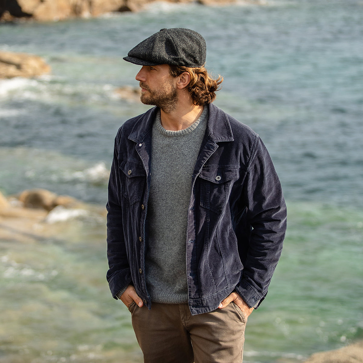 HARRIS TWEED Taransay Newsboy Cap - Black-Charcoal