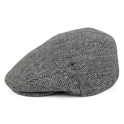 HARRIS TWEED Herringbone Kinloch Flat Cap - Black-Grey
