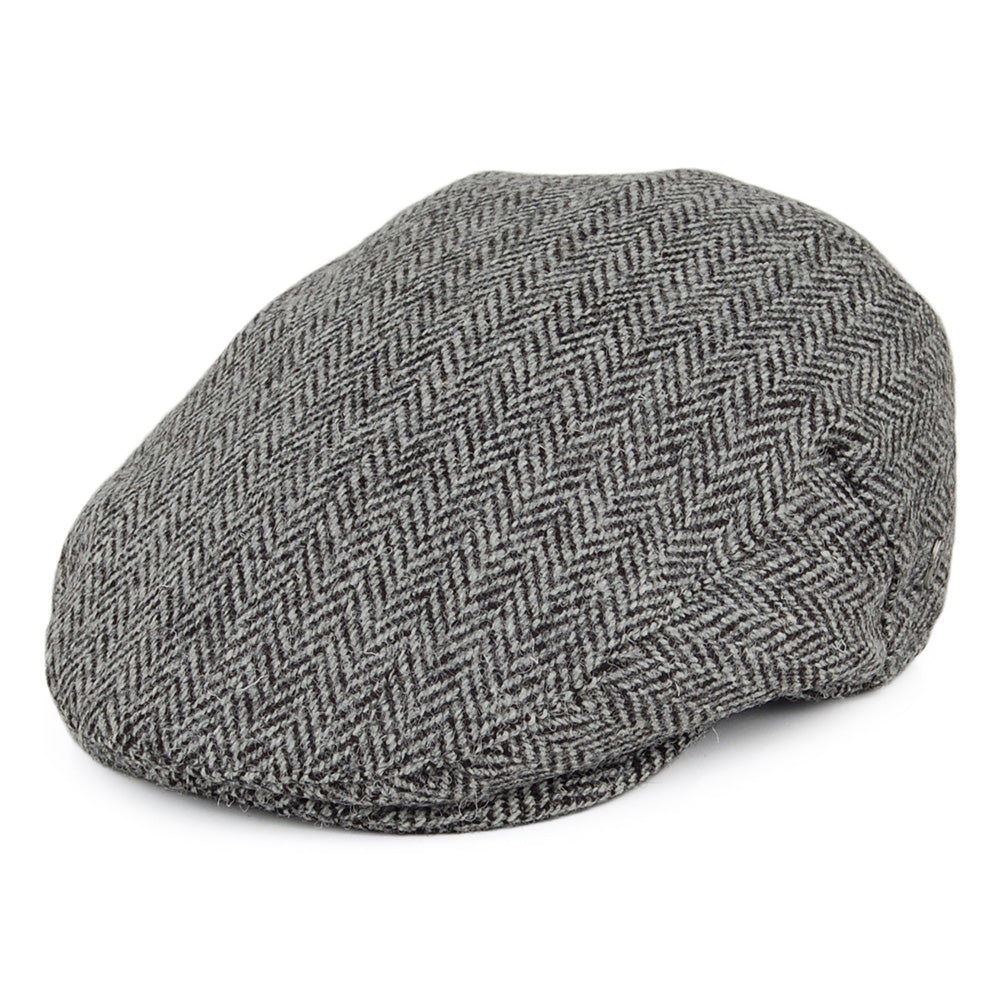 HARRIS TWEED Herringbone Kinloch Flat Cap - Black-Grey