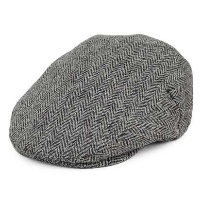 HARRIS TWEED Herringbone Kinloch Flat Cap - Black-Grey