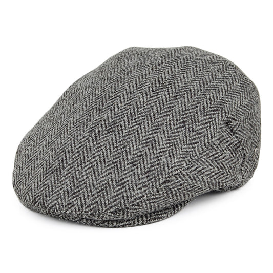 HARRIS TWEED Herringbone Kinloch Flat Cap - Black-Grey
