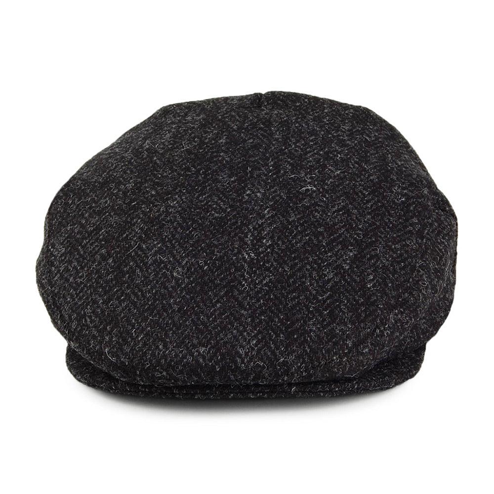 HARRIS TWEED Herringbone Dunvegan Flat Cap - Black-Charcoal