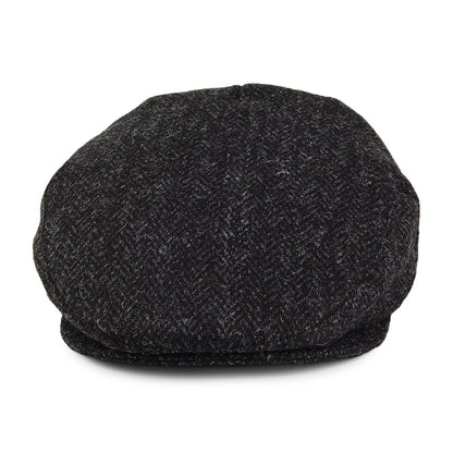 HARRIS TWEED Herringbone Dunvegan Flat Cap - Black-Charcoal