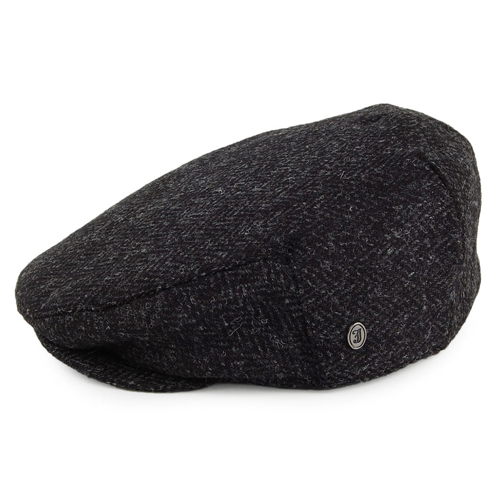HARRIS TWEED Herringbone Dunvegan Flat Cap - Black-Charcoal