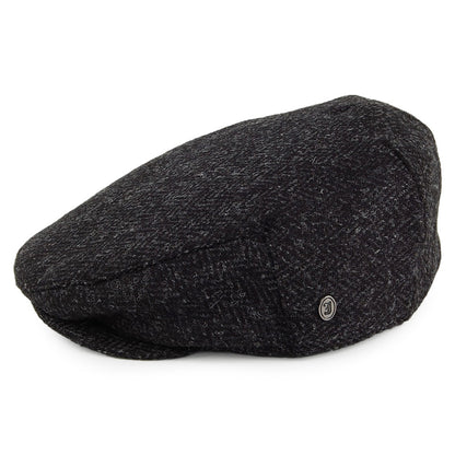 HARRIS TWEED Herringbone Dunvegan Flat Cap - Black-Charcoal