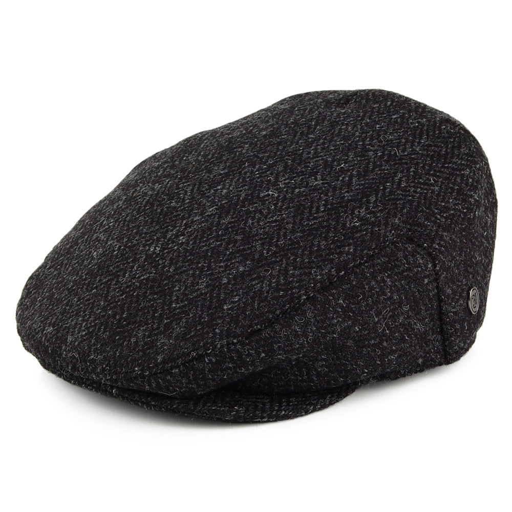 HARRIS TWEED Herringbone Dunvegan Flat Cap - Black-Charcoal