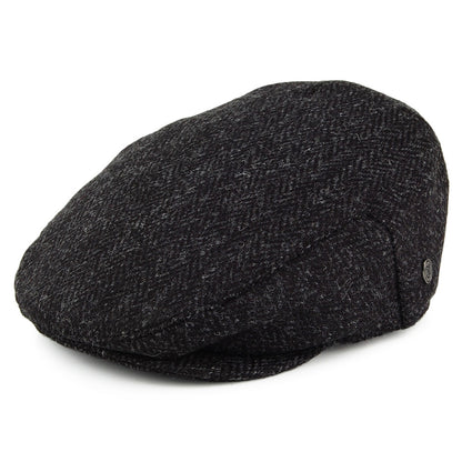 HARRIS TWEED Herringbone Dunvegan Flat Cap - Black-Charcoal