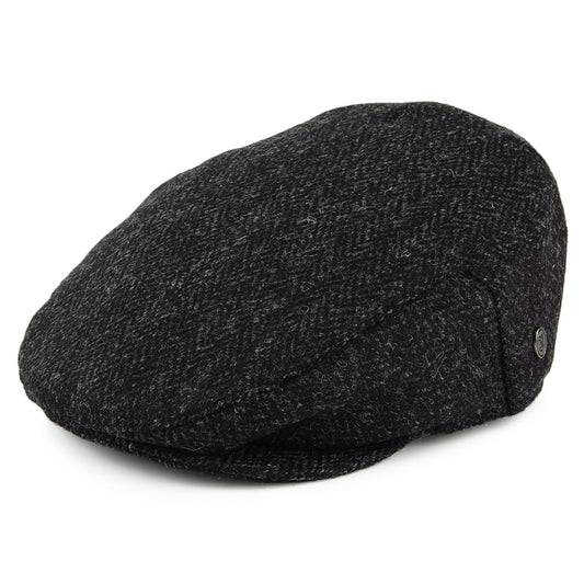 HARRIS TWEED Herringbone Dunvegan Flat Cap - Black-Charcoal
