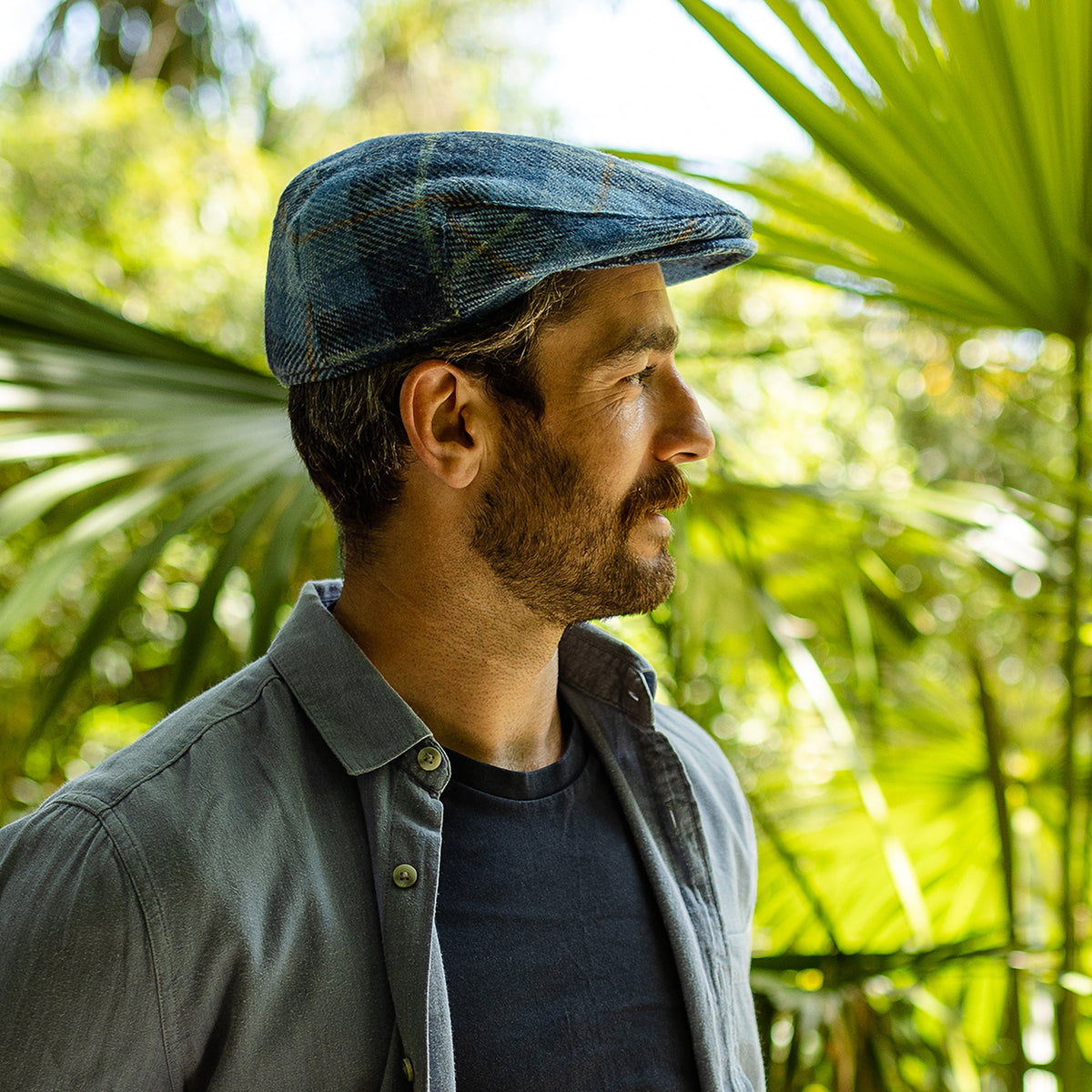 HARRIS TWEED Bay River Flat Cap - Blue-Navy