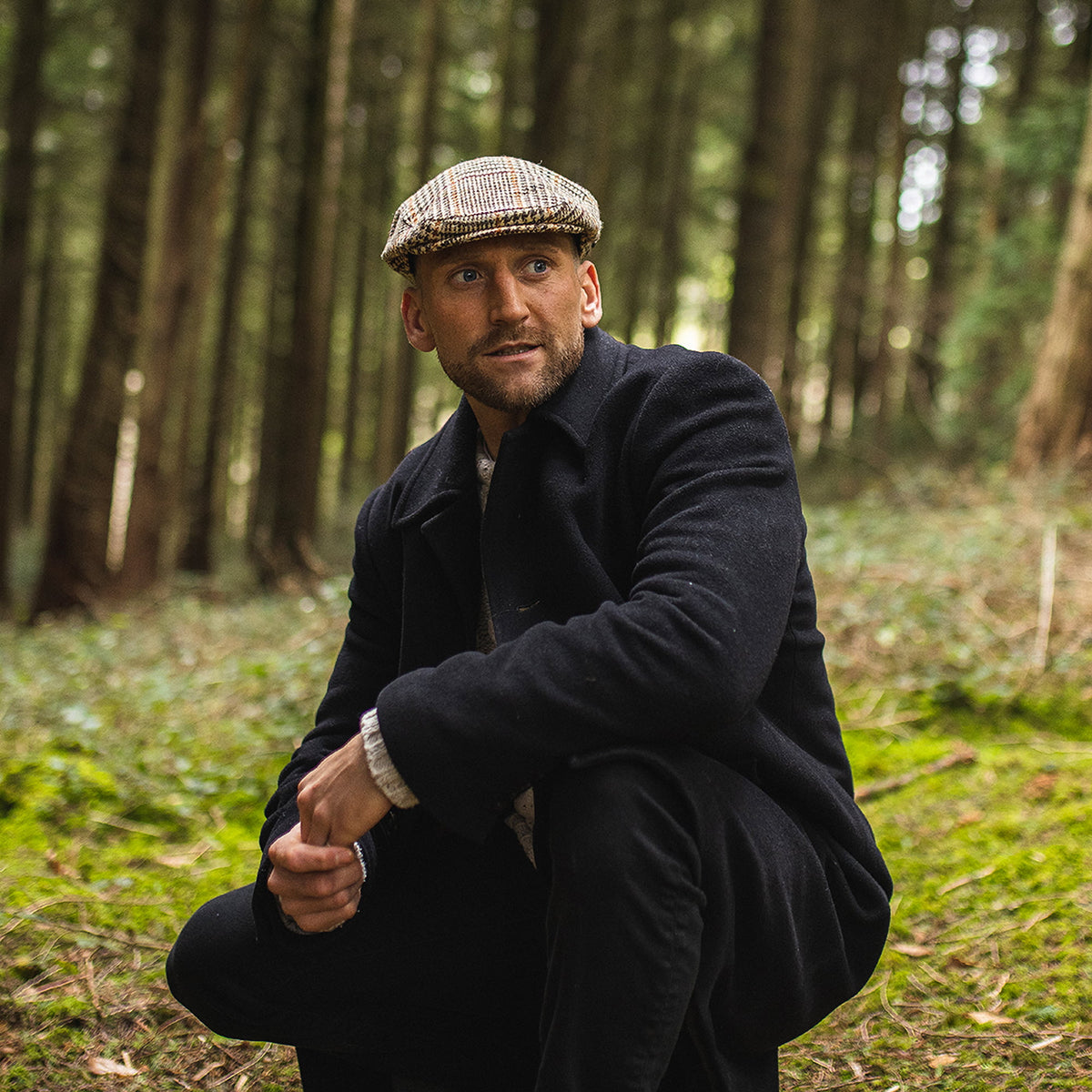 HARRIS TWEED Locheport Flat Cap - Brown-Tan