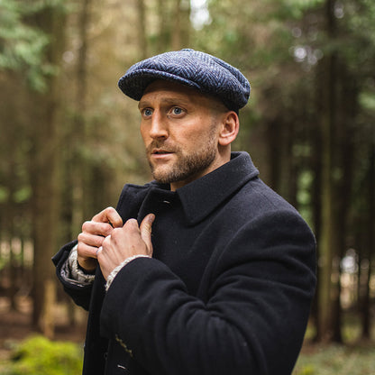 Heavyweight Donegal Tweed Herringbone Pettigo Newsboy Cap - Navy-Black