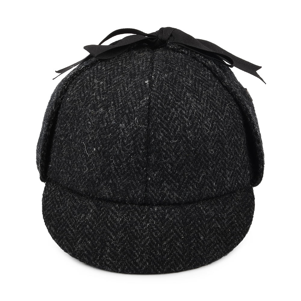 HARRIS TWEED Sherlock Holmes Deerstalker Hat - Black-Charcoal