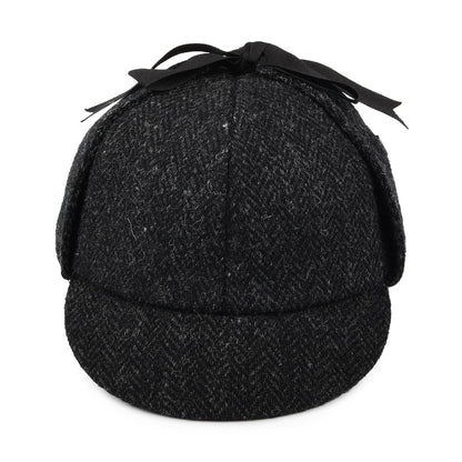 HARRIS TWEED Sherlock Holmes Deerstalker Hat - Black-Charcoal