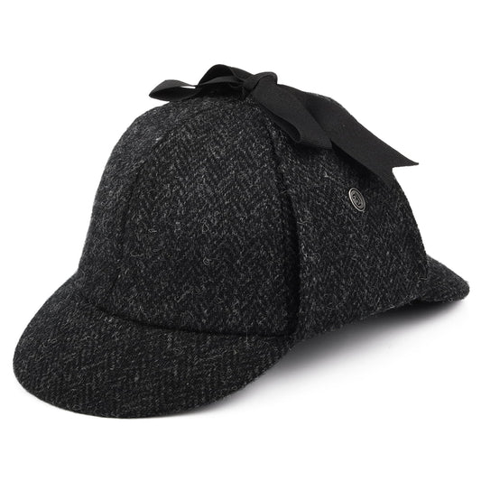 HARRIS TWEED Sherlock Holmes Deerstalker Hat - Black-Charcoal