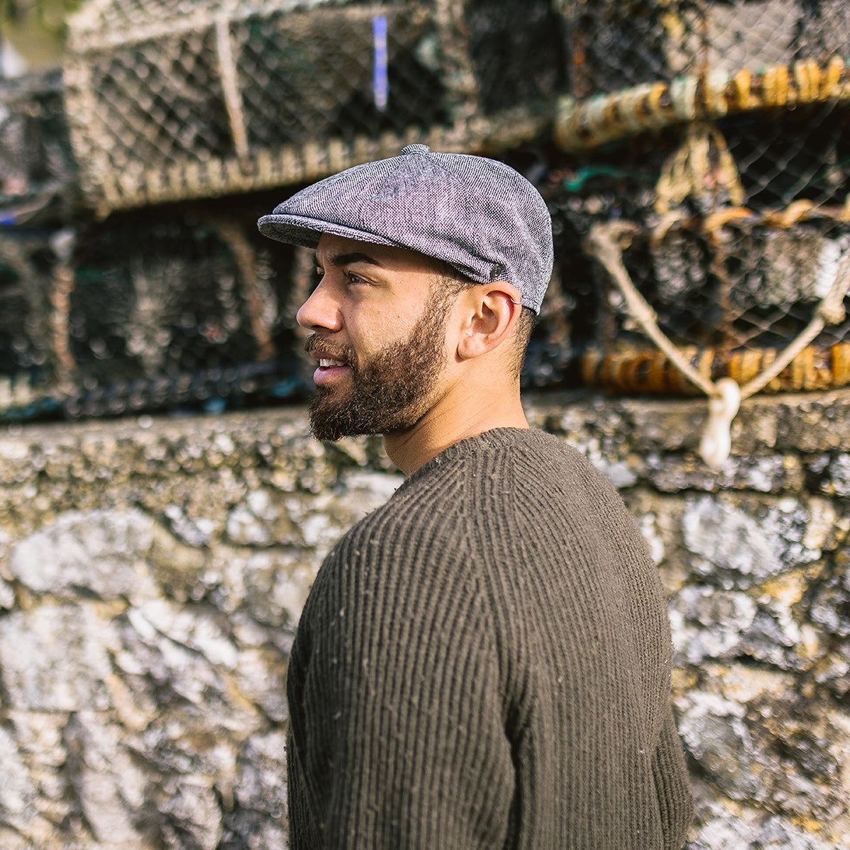 Marl Tweed Newsboy Cap Black Wholesale Pack