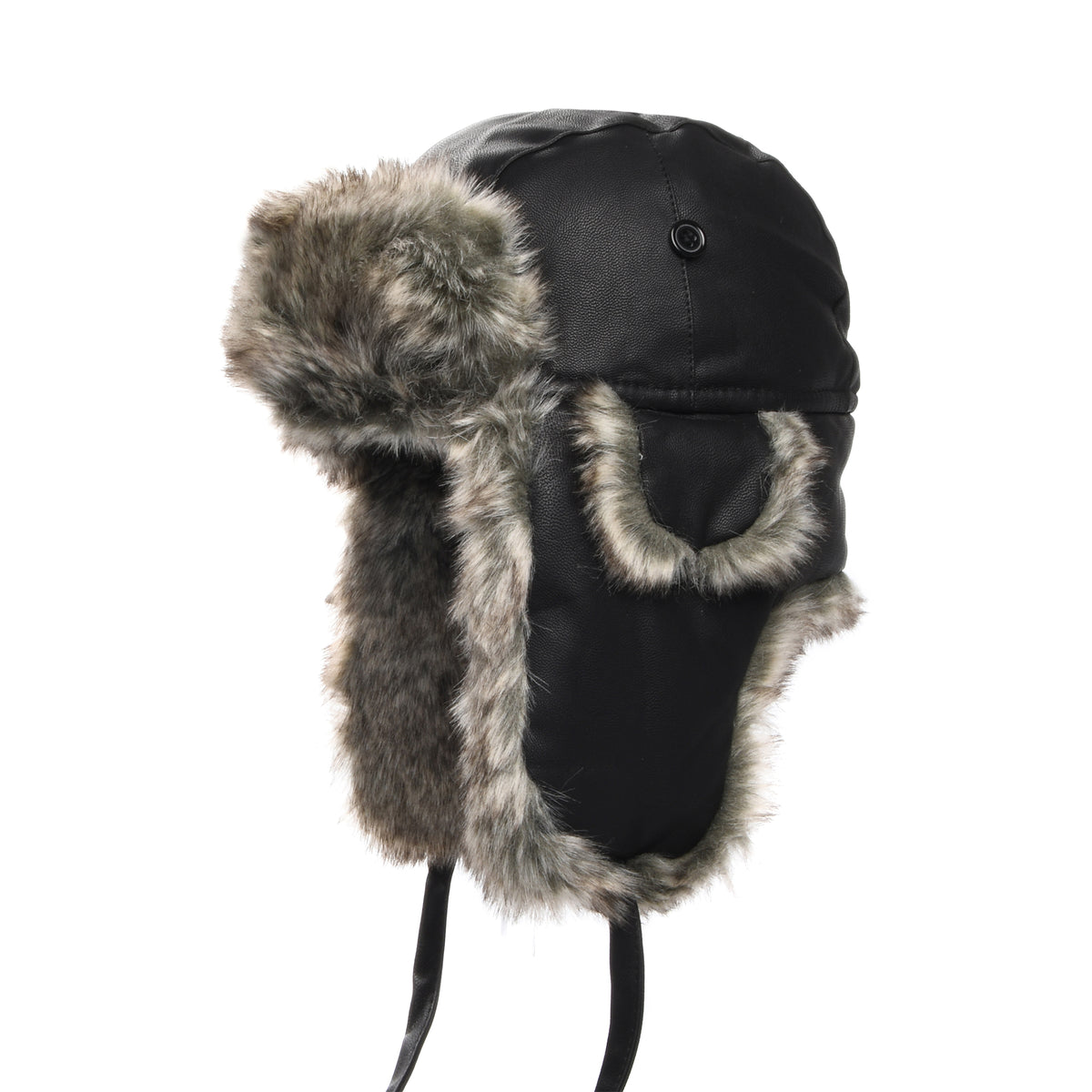 Washed Faux Leather Trapper Hat Black Wholesale Pack