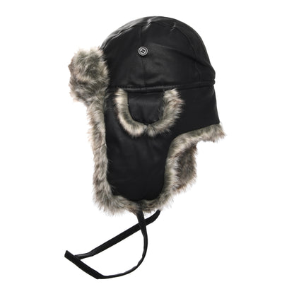 Washed Faux Leather Trapper Hat Black Wholesale Pack