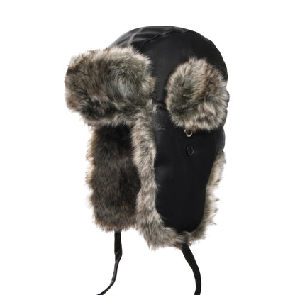 Washed Faux Leather Trapper Hat Black Wholesale Pack